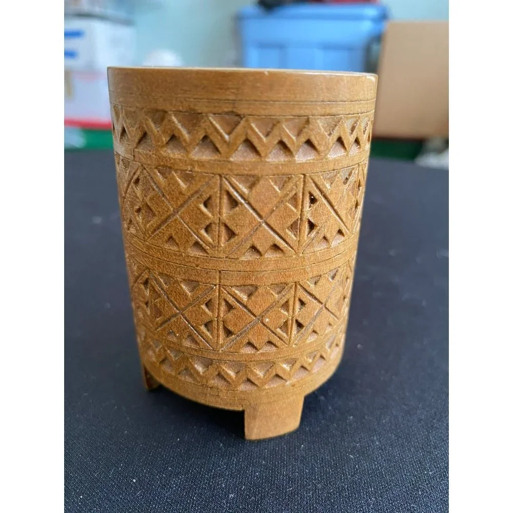 Vintage Boho Hand Carved in India Wooden Storage/Pen Holder